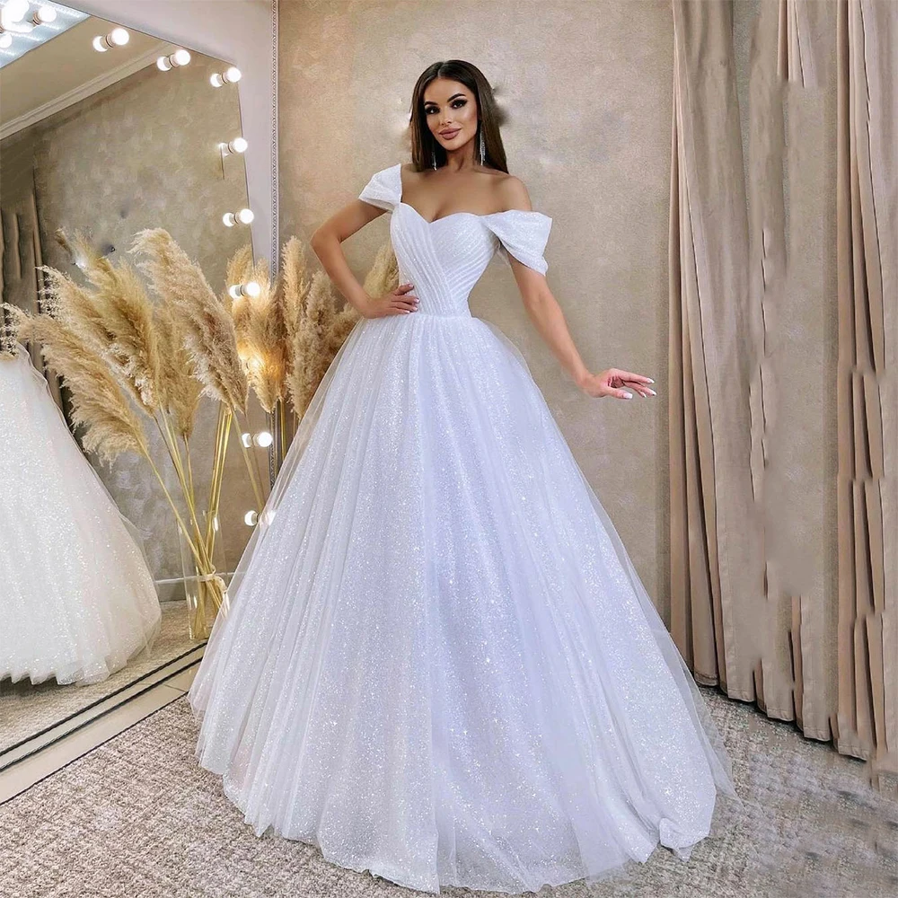 

Красивое сексуальное блестящее свадебное платье-трапеция 2023, свадебное платье с открытыми плечами в стиле бохо для невесты, блестящие свадебные платья, платье принцессы, свадебное платье
