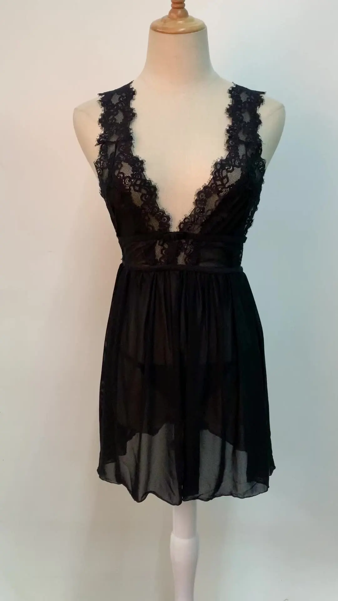 

New 2023 Comfortable Solid Color Mesh Perspective Temptation Home Suit Set Open Back Suspender Dress Pajamas