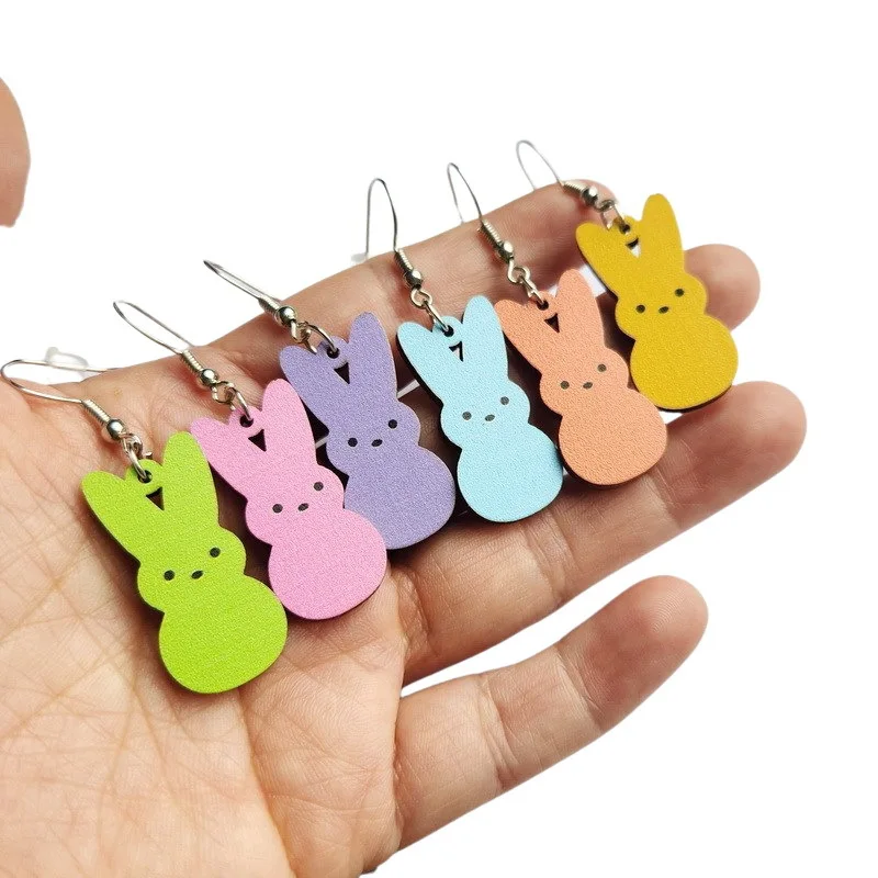 

Easter Wooden Candy Colorful Cute Rabbit Temperament Creative Earrings Fairy Girl Festival Jewelry Interesting Gift