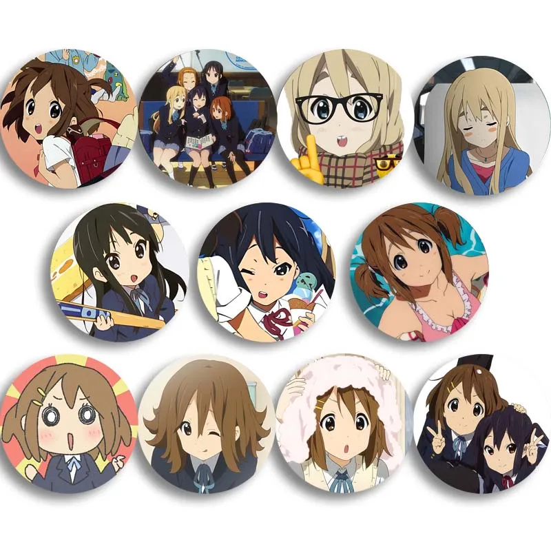 Kawaii Anime K-ON Brooch Pin Cartoon Character Cosplay Badges Hirasawa Yui Akiyama Mio Round Brooches Backpacks Clothing Jewelry