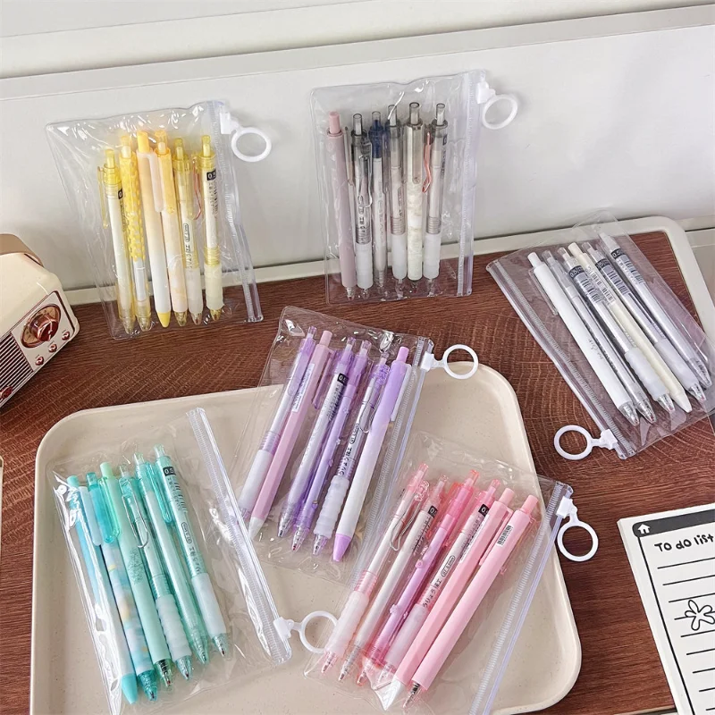 

Гелевая ручка с сумкой для хранения, 6 шт./набор, канцелярские принадлежности карамельных цветов, гелевая ручка 0,5 мм, черные чернила, ручка для скрапбукинга, принадлежности для письма