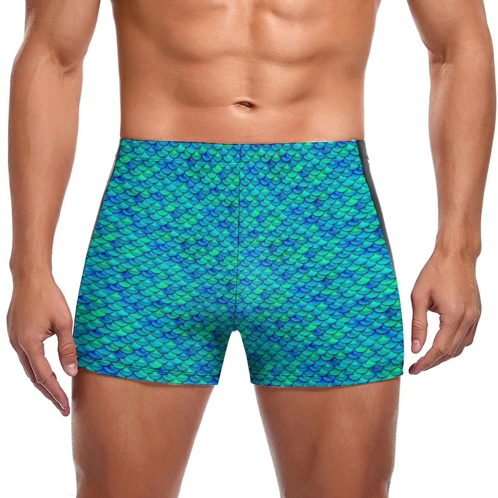 

Colorful Mermaid Swimming Trunks Aqua Blue Scales Fashion Stay-in-Shape Swim Boxers Pool Push Up Men Swimsuit
