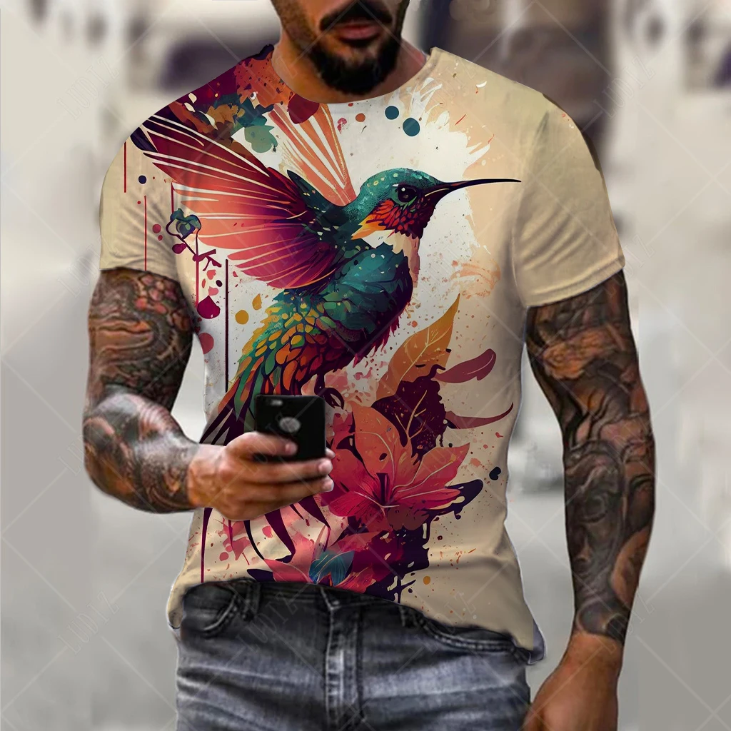 

2023 Fashion T Shirts For Men 3D Print Hummingbird Tops Short Sleeve Streetwear Tee O-Neck Funny T-shirts Men Clothing Camiseta