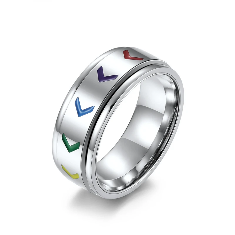 

European and American Style Rotatable Rainbow Flag Stainless Steel Ring Men's Color Arrow Titanium Steel Men's Ring Hot