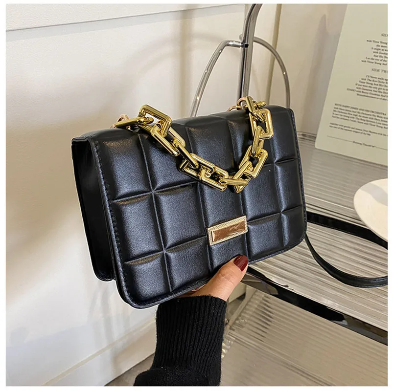 

Women Shoulder Bag with Chain Handle Ladies Crossbody Bags Fashion Tote Square Handbag PU Leather Portable Simple Messenger Bags