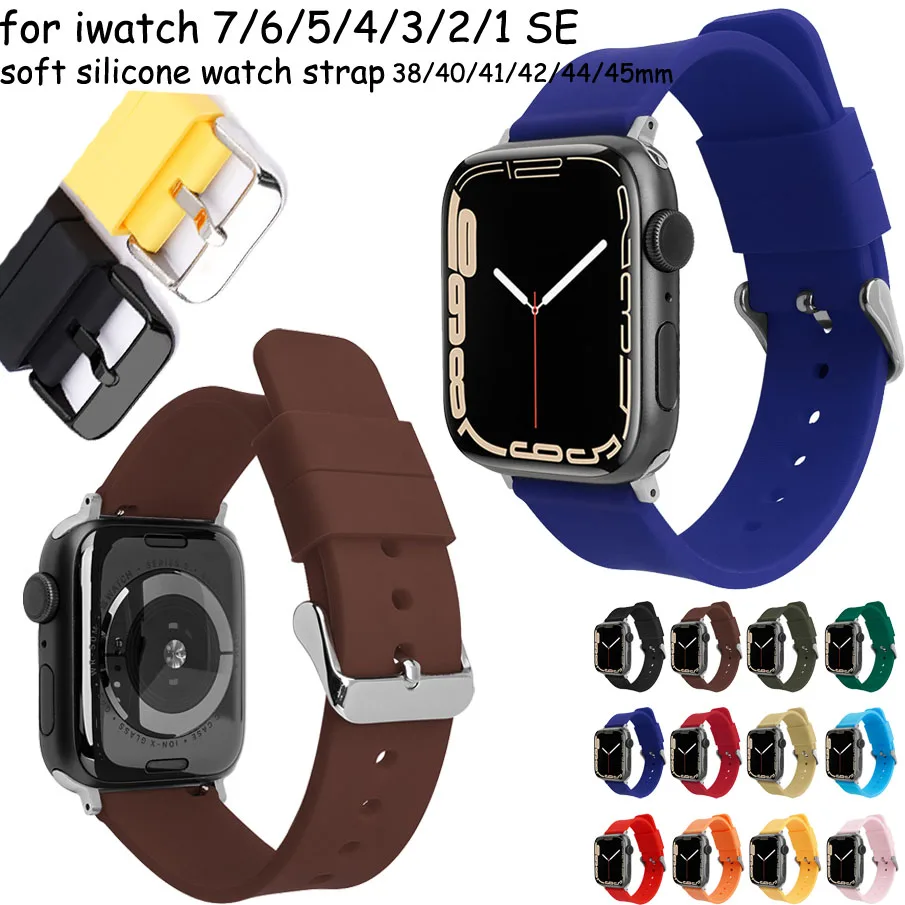 

Ремешок для Apple Watch 7 6 5 4 SE, резиновый сменный Браслет для IWatch 41 45 38 42 40 44 мм