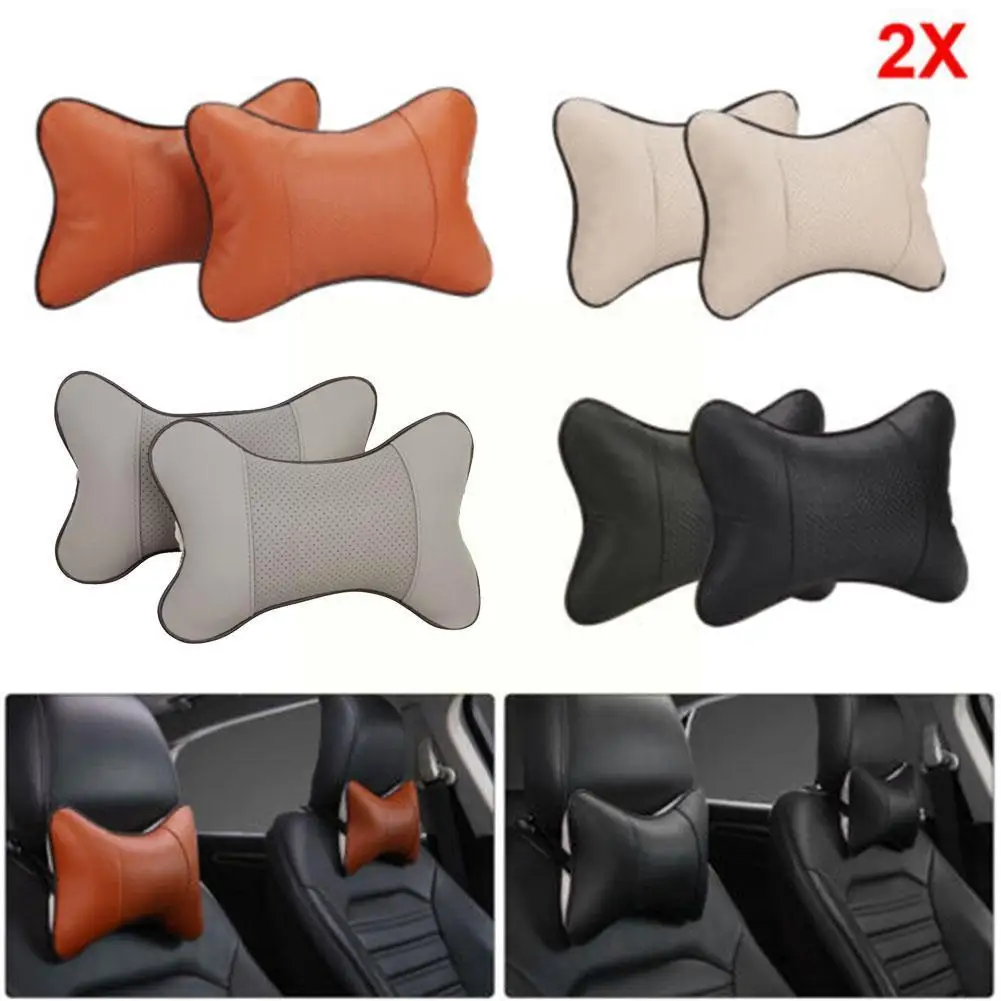 

2Pcs Car Seat Head Neck Rest Leather Support Cushion Cushion Car HeadRest Seats Pillow Auto Breathable Neck Neck D8F7