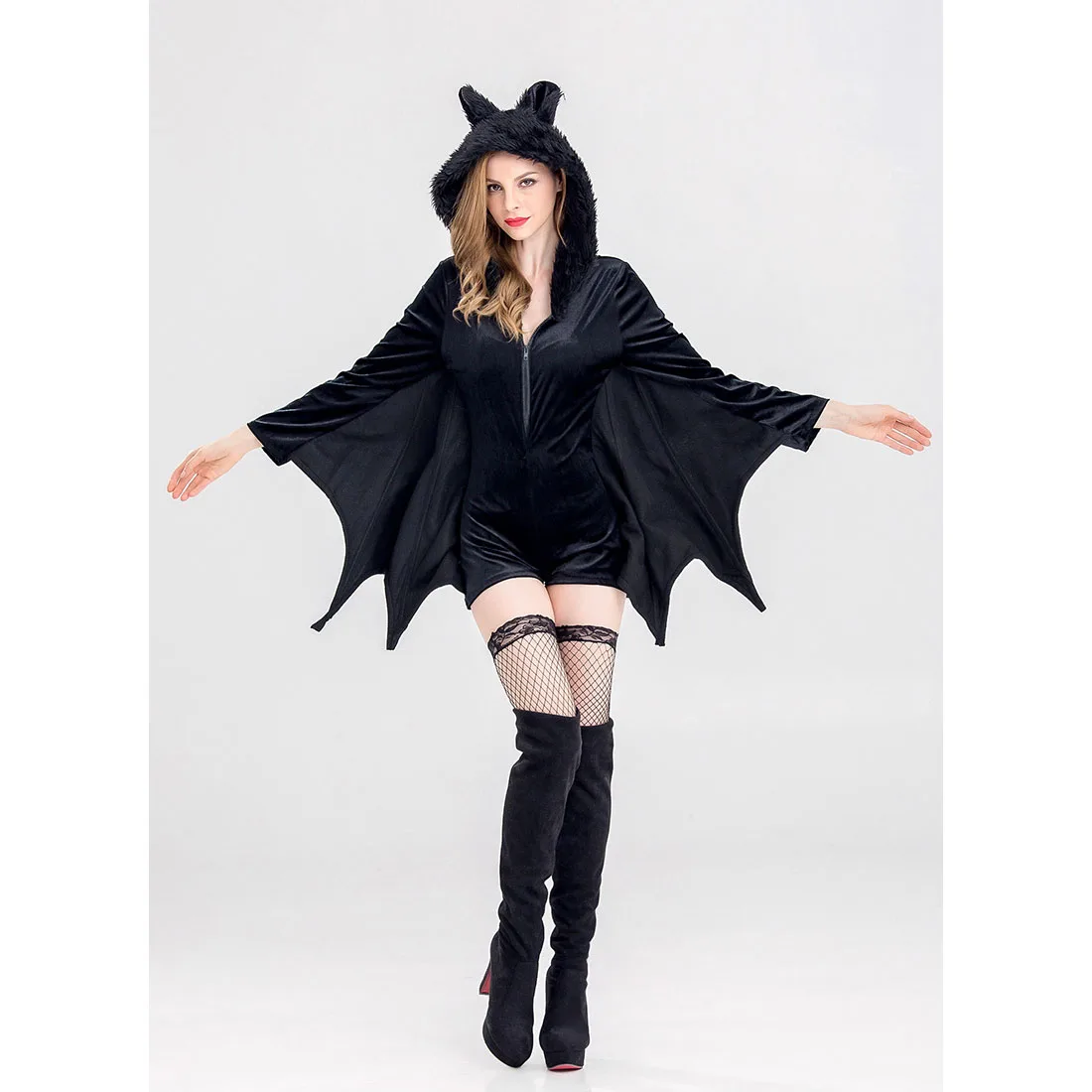 

Женская униформа Летучая мышь с капюшоном на Хэллоуин, шерстяной костюм королевы, костюм ведьмы для косплея, бара, ночного клуба, сценическо...