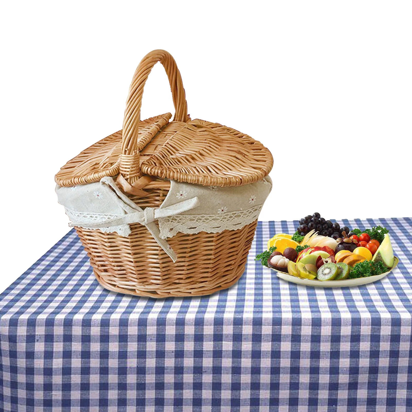 

Rattan Picnic Basket With Blanket Handmade Woven Rattan Picnic Basket Handmade Woven Picnic Hamper With Handle And Double Lids
