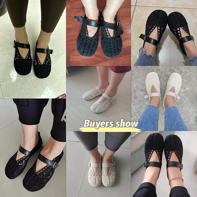 Non slip granny mom mary janes shoes comfort wide feet fit summer mesh lace loafers black beige walking shoes for women 2023 new