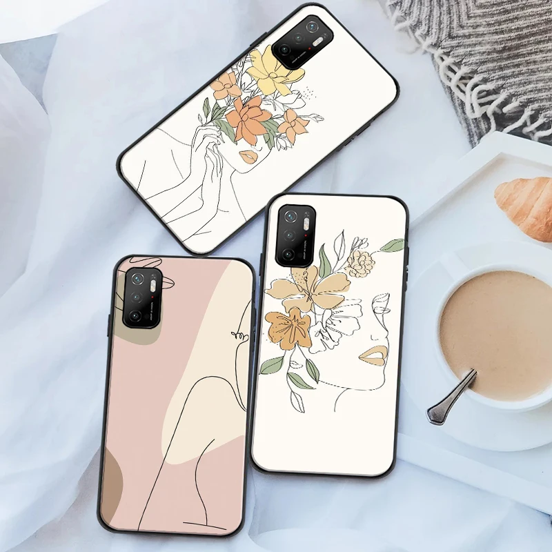 

Abstract Art Line Flower Girl Soft TPU Phone Case For Xiaomi POCO F3 GT X3 Pro X3 GT M3 M3 Pro X3 X3 NFC Coque Black Cover