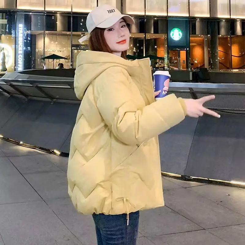 2023 New Down Cotton Jacket Women Hong Kong Style Loose Jacket New Winter Thickened Short Coat hooded OUTERWEAR
