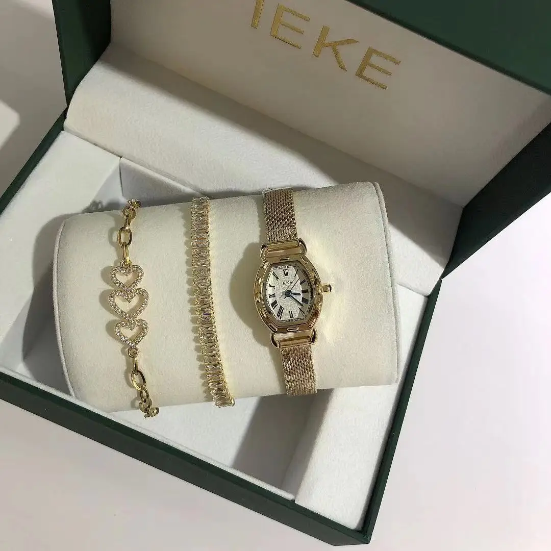 

IEKE Brand Women Quartz Watches with Bracelet Set 3Pcs Ladies Diamond Quartz Watches Ip Plated Band with Gift Green Box