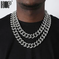 hip hop 1set 20mm gold full iced out paved rhinestones miami curb cuban chain cz bling rapper necklaces for men jewelry
