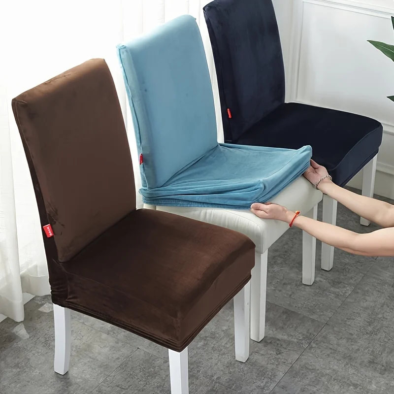 

1pc Velvet Dining Room Chair Cover, Stretch Elastic Dining Chair Slipcover