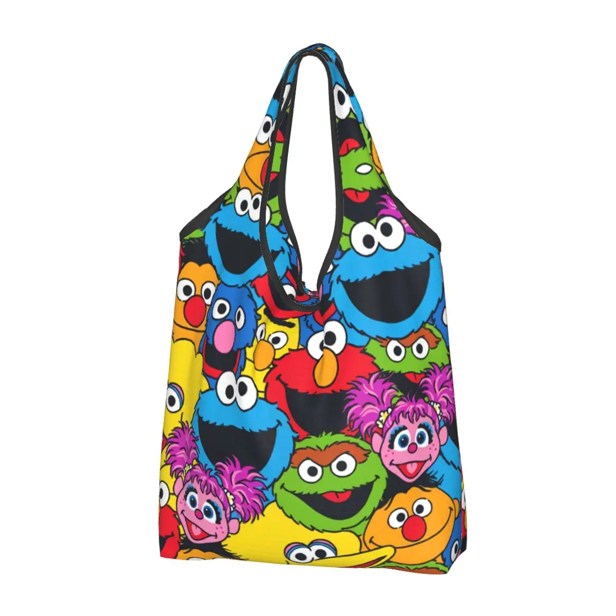 

Sesame Street Cookie Monster Grocery Shopping Bag Funny Shopper Shoulder Tote Bag Large Capacity Portable Happy Elmo Handbag