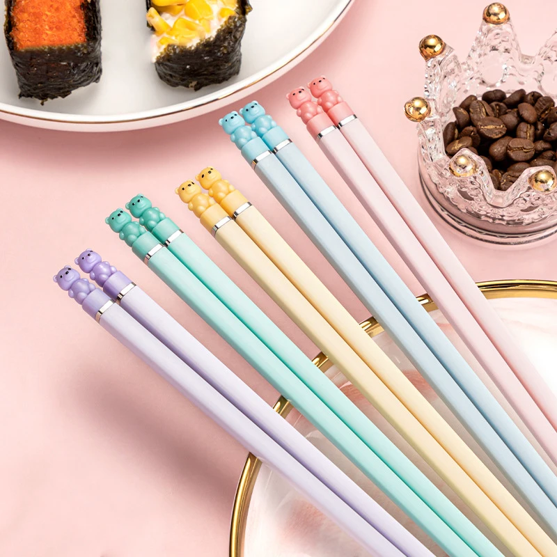 

Little 1 Set Kitchen Chopsticks Lacquerless Chopsticks Candy Tableware Design Food-grade Tools Household Set Bear Color Alloy