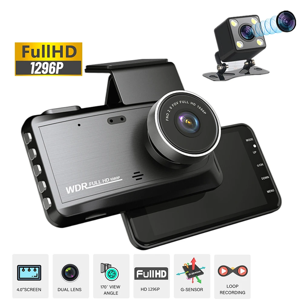 

4.0" Full HD 1080P Car DVR Dash Cam Rear View Reversing Camera Car Video Recorder Dual Lens Loop Recording G-sensor