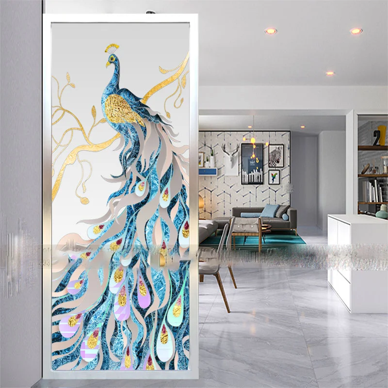 

Modern minimalist blocking peacock screen glass partition hotel living room office through the roof art entrance to the home