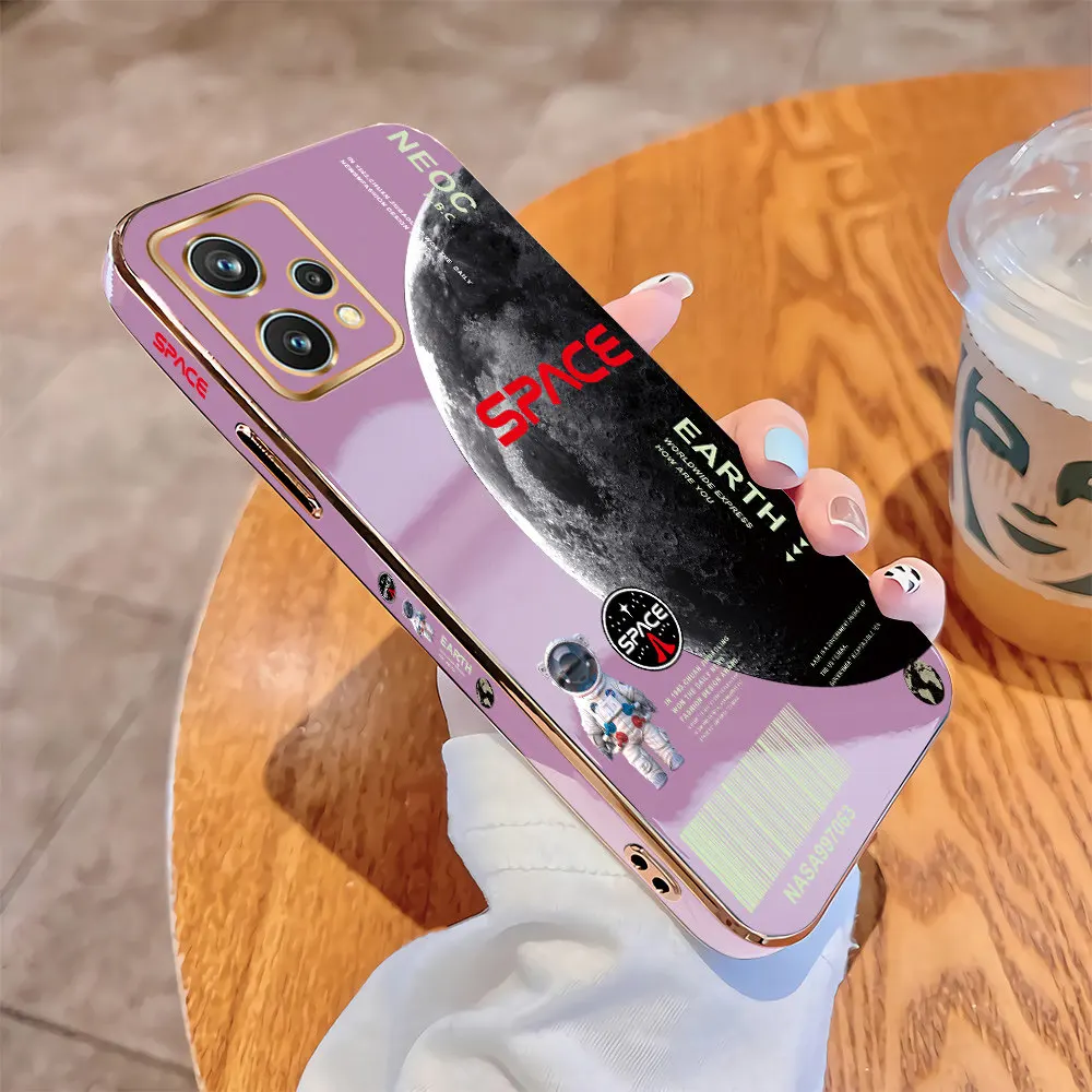 

For Realme 9 Pro Plus 9i 5G 9 4G Luxury Original Square Case Grey Planet Plating Soft TPU Cover Shockproof Cases