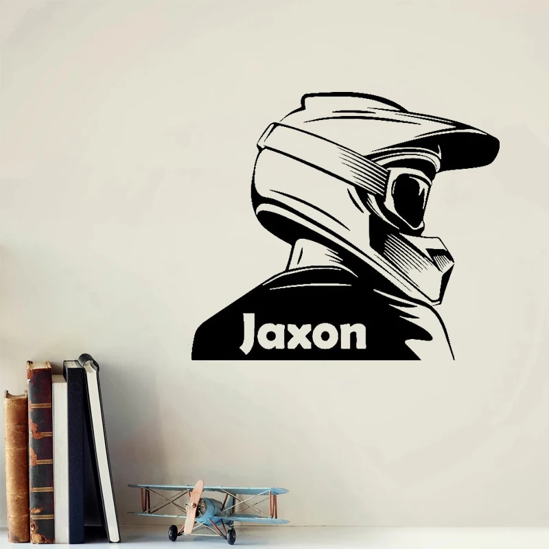 

Motorcyclist Personalized Name Custom Wall Sticker Motocross Vinyl Decal for Boys Room Decor Kid Room Nursery Interior Wallpaper