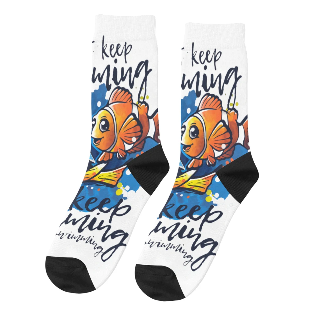 

Just Keep Swimming Watercolor Men's Socks Retro Harajuku Disney Finding Nemo Film Novelty Crew Crazy Sock Gift Pattern Printed
