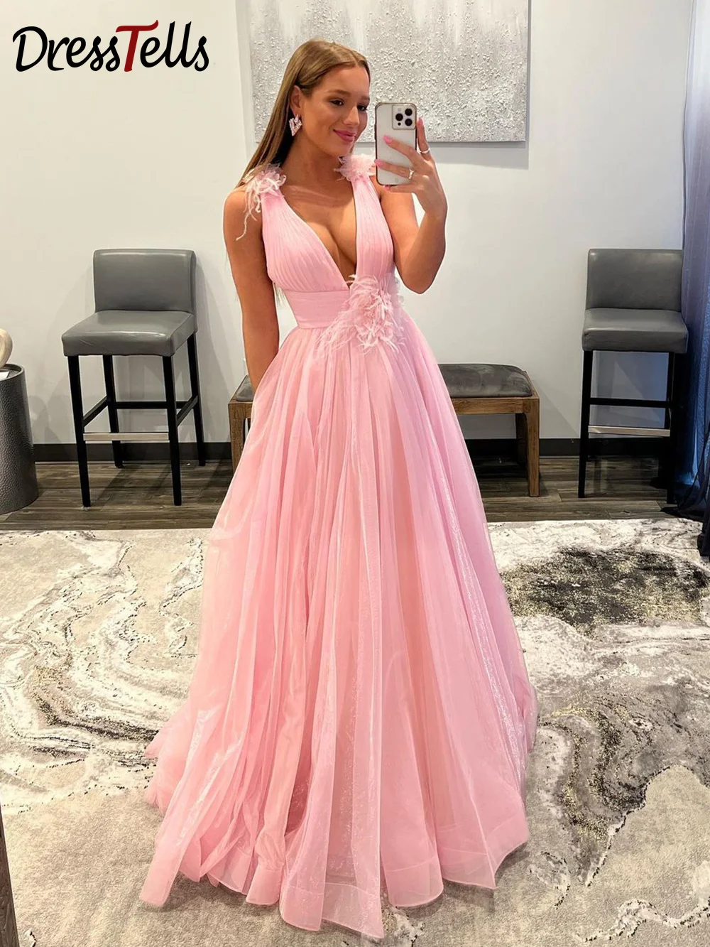 

Женское длинное вечернее платье без рукавов, розовое плиссированное платье с V-образным вырезом и V-образным вырезом, лето 2023