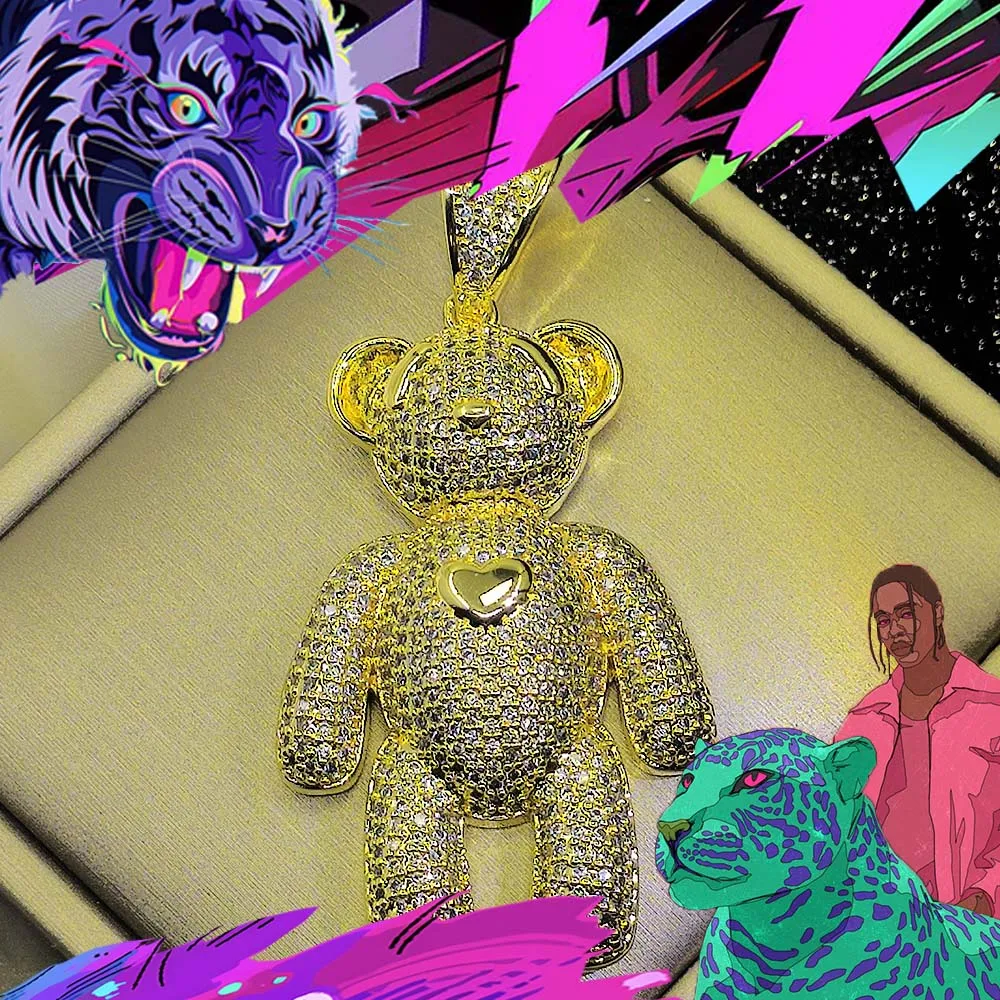 Популярное украшение Tiktok в стиле хип-хоп подвеска виде медведя Тедди с алмазной