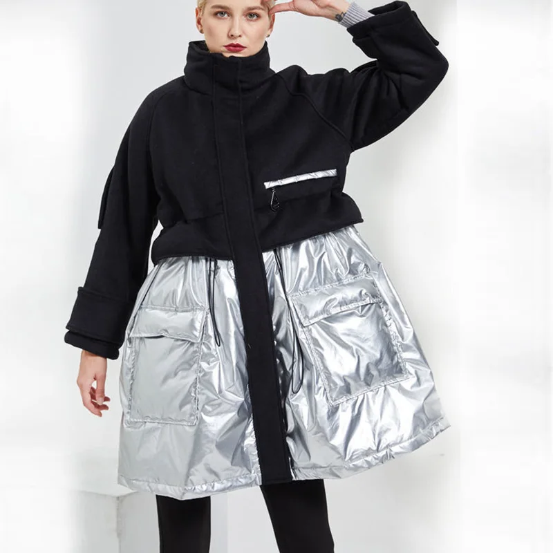 Real Shot Stitching High-End Wool Down Jacket Women 2022 Winter New Trend Loose Thick Warm 90 White Duck Down Coats Female