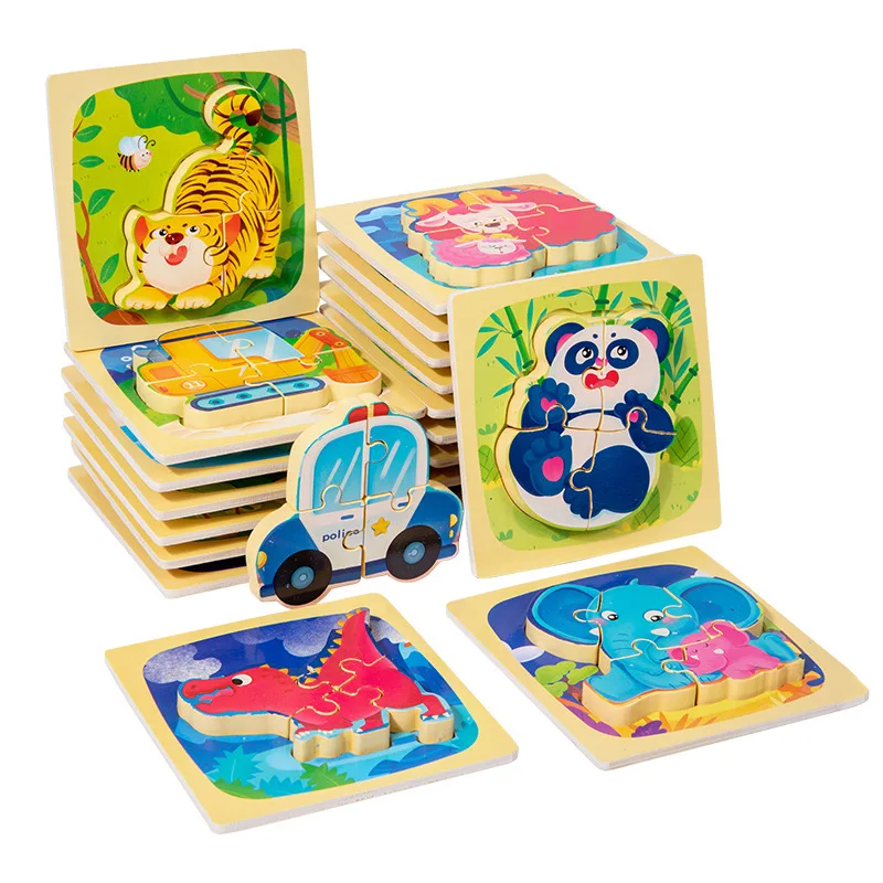 

Cartoon Animals 3D Puzzles Baby Toy Wooden Montessori Materials Educational Toys For Children Large Bricks Kids Learning Toys