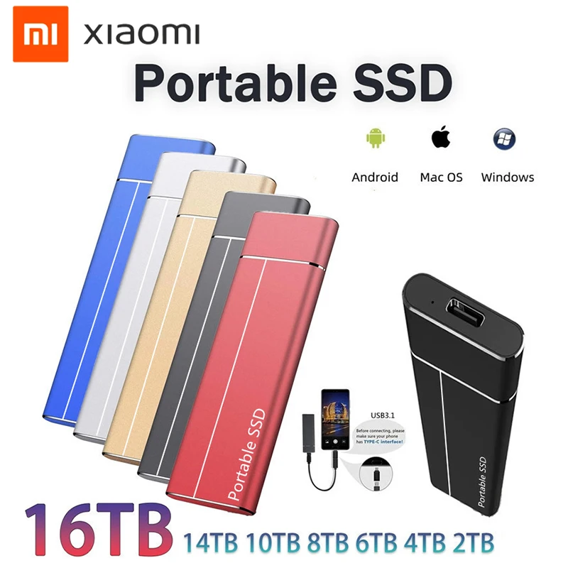 Высокоскоростной внешний жесткий диск Xiaomi 16 ТБ 8 4 2 1 500 Гб портативный SSD USB