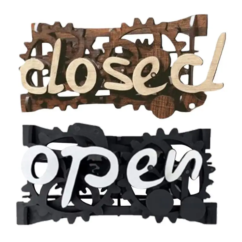 

Wooden Double-sided Open/Closed Sign Signs Reversible Gear Business Closing Sign Shop Plaques Billboard Home Decor Ornaments