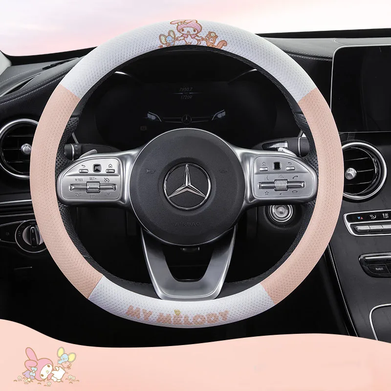 Sanrioes Anime Cinnamoroll Mymelody Steering Wheel Cover Cartoon Anti Skid Sweat Wicking Handlebar Cover Car Accessories Gifts