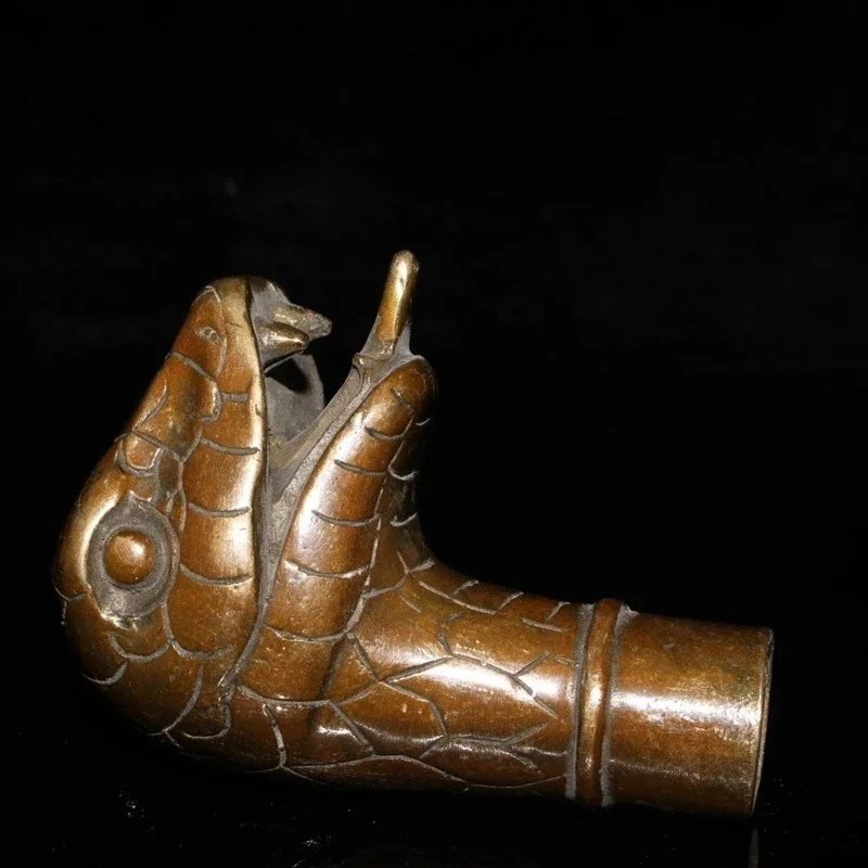 Китайский зодиак Змея Латунь Медь Ручная резная трость Трость Статуя с ручкой в