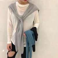 women lightweight ice silk shawl sunscreen neck wrap solid color knitted scarf female poncho cape designer beach stole foulard