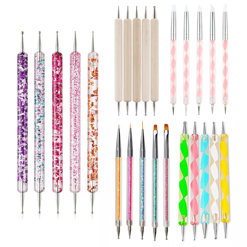 5 Шт. Набор Инструментов Для Дизайна Ногтей С УФ-гелем Профессиональные Кисти И