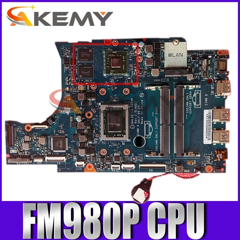 

For DELL Inspiron 5565 FM980P R8 M445 Laptop Motherboard CN-0KPK2C 0KPK2C BAL22 LA-D803P Notebook Mainboard 216-0889018 DDR4