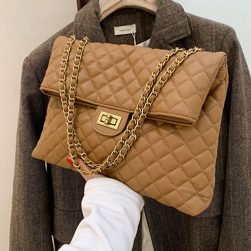 

Texture Plaid Large Bag Female 2022 New Trendy Large-Capacity Winter Chain Shoulder Bag Western Style Women Bags Messenger Bag