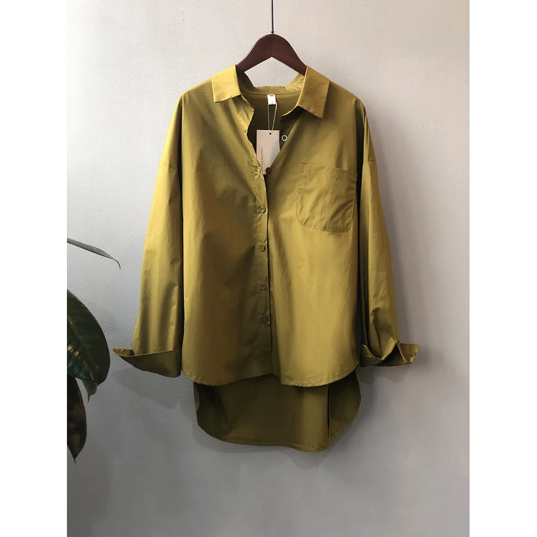 

SuperAen 2022 Spring New Full Loose Solid Turn Down Collar Office Lady Shirt Women