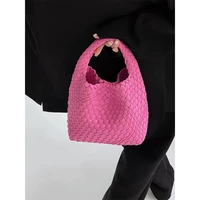 fashion leather woven tote bag designer women handbags luxury soft pu leather lady hand bags pink green composite shopper purses