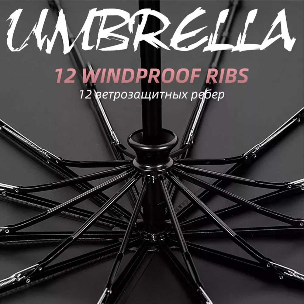 

2023 Strong Wind Resistant 3Folding Automatic Umbrella Men Parasol Women Rain 12Ribs Large Umbrellas Business Gift Portable Para