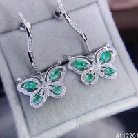 fine jewelry 925 sterling silver inset with natural gem womens popular vintage butterfly emerald earrings ear stud support dete