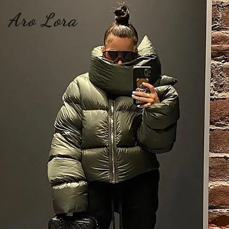 Winter Oversized Scarf Collar Parkas Women 2022 Warm Black Bubble Coats Zipper Puffer Short Jackets Casual Outwear Streetwear