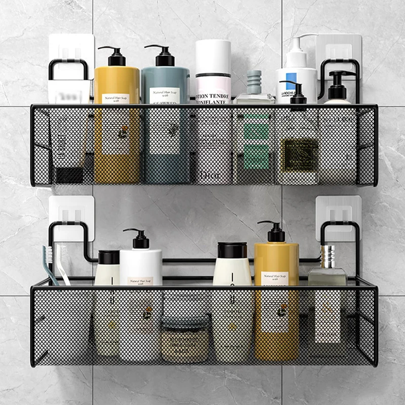 

Bathroom Shelf Kitchen Organizer Shelves Iron Shower Caddy Storage Rack No-drill Wall Mount Shampoo Holder Bath Accessories