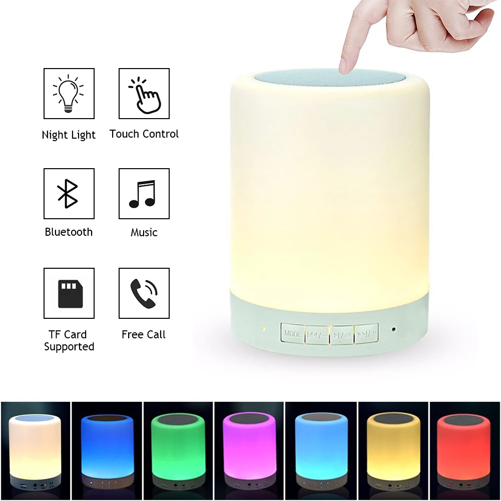 

Светильник с Bluetooth-динамиком, портативная беспроводная Bluetooth-колонка с TF-картой и сенсорным управлением, цветная светодиодсветодиодный при...