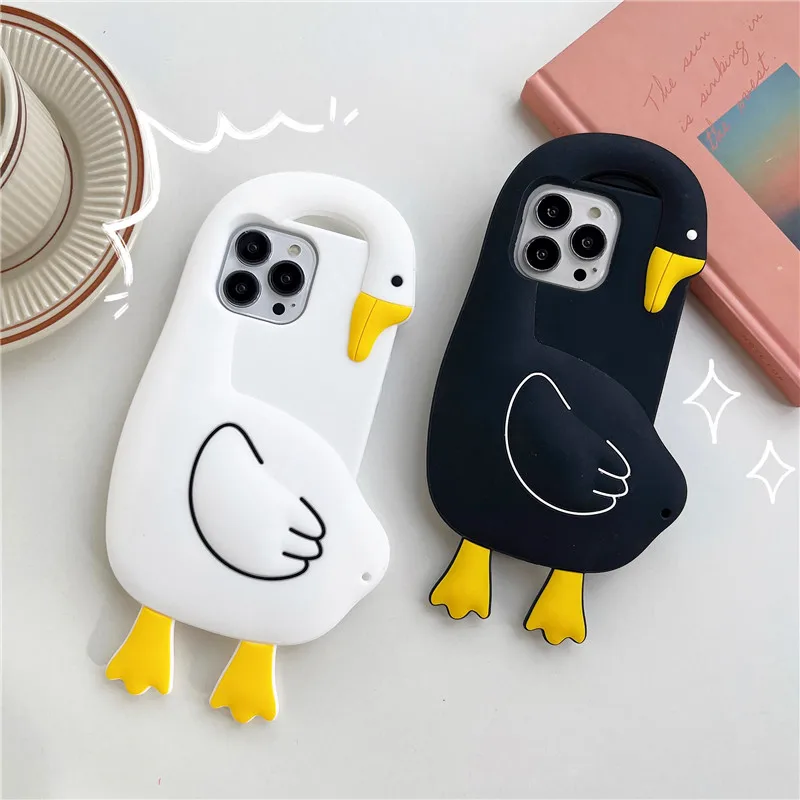 

Cartoon Cute white black swan 3D Case For iphone 14 13 12 11 Pro Max 14pro 13pro Soft silicone Stereoscopic Protector Cover