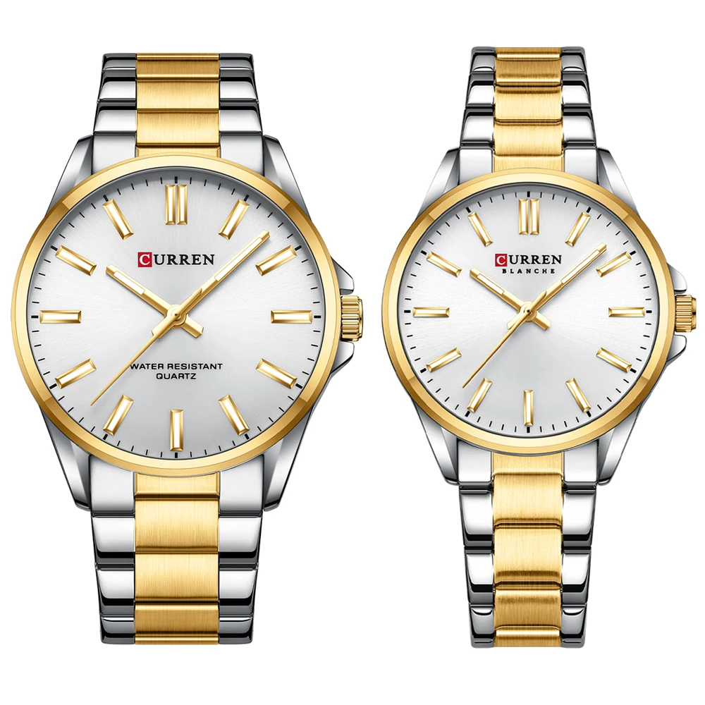 CURREN Fashion Brand Couple Watches for Lovers Simple Classic Quartz Stainless Steel Bracelet Wristwatches with Luminous Hands