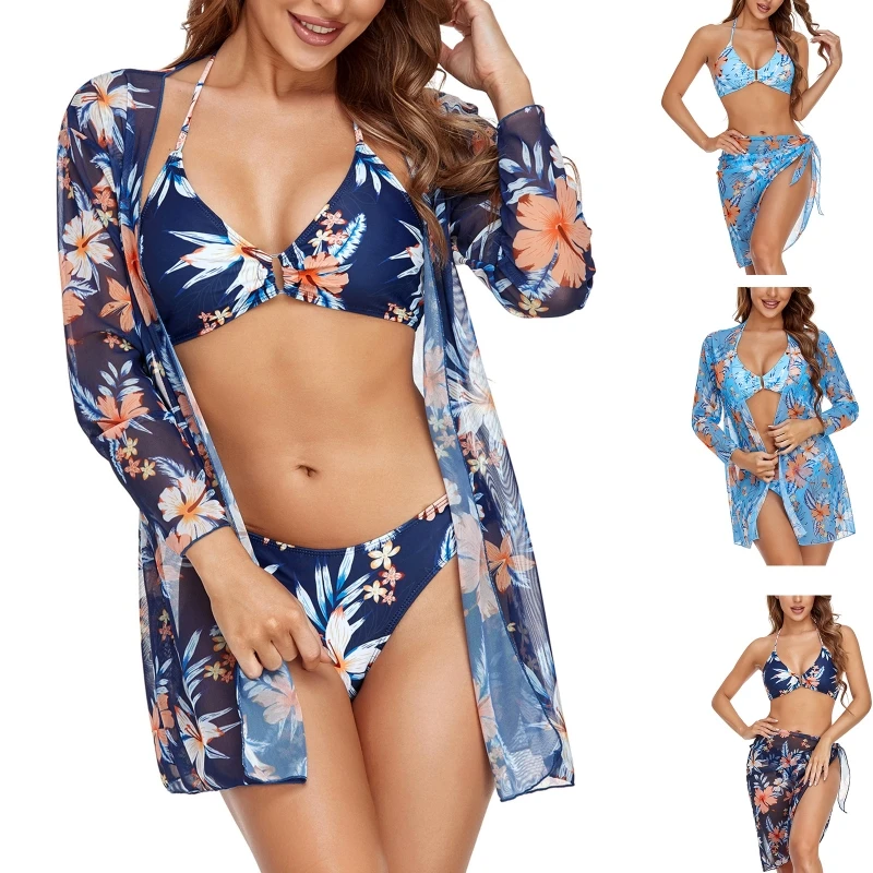 

3-Pieces Sexy Ladies Beach Bikini Set Fashion Split Soft Knotted Bikini Swimsuit