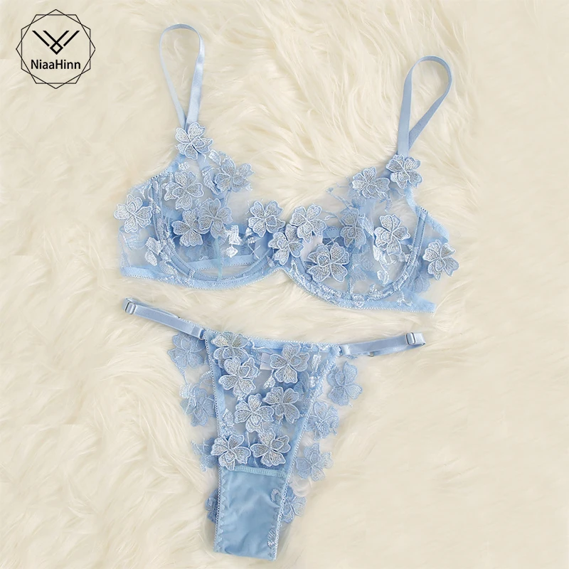 

Лидер продаж, женское кружевное сексуальное женское нижнее белье с вышивкой, комплект прозрачных женских трусиков, бюстгальтер, трусики, мо...