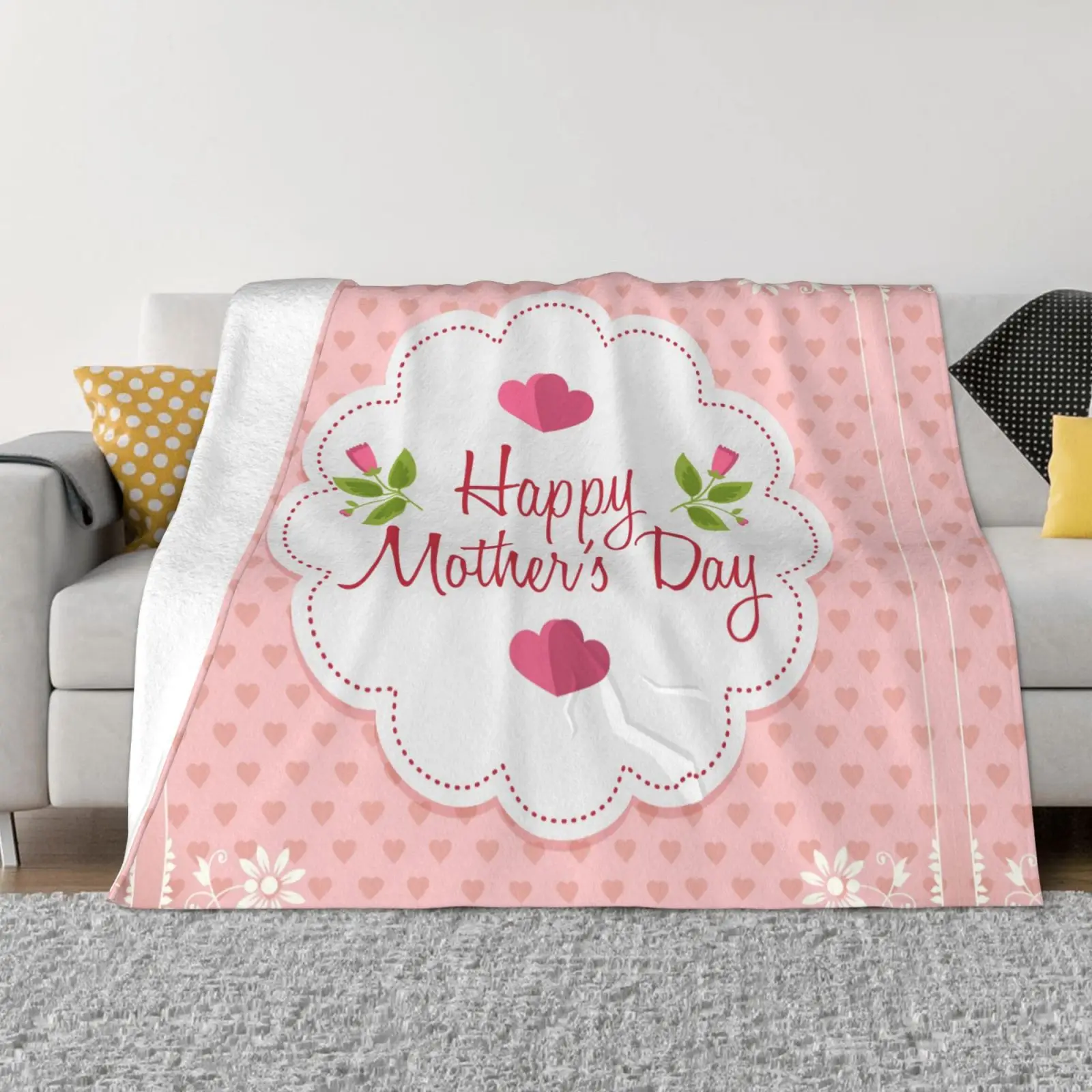 

Celebrate Mothers Day Throw Blanket Flannel Pink Blanket Home Holiday Couch Bed Single Side Printed 80x60 In Blanket Decoration